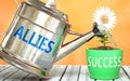 Allies helps achieving success - pictured as word Allies on a watering can to symbolize that Allies makes success grow and it is