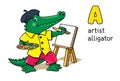 Alligator artist. Animal and profession Alphabet A