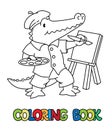 Alligator artist coloring book. Animal Alphabet A