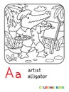 Alligator artist coloring book. Animal Alphabet A