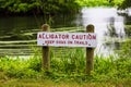 Alligator Caution sign warning people to keep pets safe Royalty Free Stock Photo