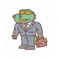 Alligator character holding briefcase. Hand drawn character