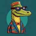 Funky Crocodile: Futuristic Retro Illustration With Vibrant Colors Royalty Free Stock Photo