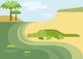 Alligator gator crocodile flat cartoon wild animal reptile