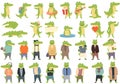 Alligator icons set cartoon vector. Crocodile florida