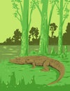 Alligator in Jean Lafitte National Historical Park and Preserve Louisiana USA Art Deco WPA Poster Art Royalty Free Stock Photo