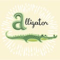 Alligator. A letter. Cute children animal alphabet in vector. Funny cartoon animals. Vector illustration Royalty Free Stock Photo