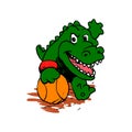 Alligator playing basketball . croc illustration
