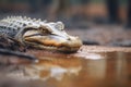 alligator resting in riverbank mud, eyes vigilant Royalty Free Stock Photo