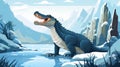 Detailed Illustration Of A Blue Alligator In A Majestic Mountain Landscape