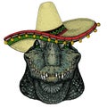 Alligator. Sombrero mexican hat. Portrait of african agressive animal.