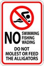 Alligator Warning Sign No Swimming Fishing Wading, Do Not Molest Or Feed The Alligators