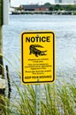 Alligator warning sign notice near water