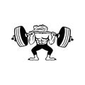 Alligator Weightlifter Lifting Heavy Barbell Mascot Black and White Royalty Free Stock Photo