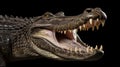 Alligator Wide Open Mouth. Closeup To Crocodile Head. Animal Open Mouth Isolated Dark. Generative Ai
