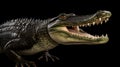 Alligator Wide Open Mouth. Closeup To Crocodile Head. Animal Open Mouth Isolated Dark. Generative Ai