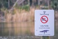 Alligators danger sign at Kathryn Abbey Hanna Park, Duval County, Jacksonville, Florida.