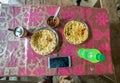 Alloo Paratha Breakfast in Himalayas, Great Himalayan National Park, Sainj Valley, Himachal Pradesh, India Royalty Free Stock Photo