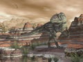 Allosaurus dinosaur in the desert - 3D render