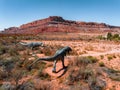 Allosaurus fragilis as well as Tyrannosaurus Rex or T-eEx dinosaurs in the Moab desert