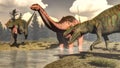 Allosaurus hunting big brontosaurus dinosaur - 3D