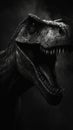 Allosaurus in Monochromatic Palette: Fierce Gaze Piercing Through Darkness AI Generated