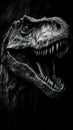 Allosaurus in Monochromatic Palette: Fierce Gaze Piercing Darkness AI Generated