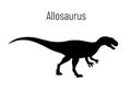 Allosaurus. Theropoda dinosaur. Monochrome vector illustration of silhouette of prehistoric creature allosaurus isolated Royalty Free Stock Photo