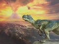 Allosaurus with volcano in the background Royalty Free Stock Photo