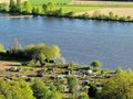 Allotment gardens at Danube river at spring Royalty Free Stock Photo