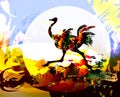 Ostrich Tropical African Bird Animal Running. Digital Painting.