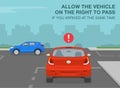 Allow the vehicle on the right to pass, if you approaching at the same time. Intersection without traffic signal.