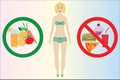 Allowed and prohibited signs, healthy and unhealthy food, vector