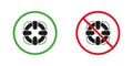 Allowed and Prohibited Swim Zone Information Sign. SOS Life Buoy Red and Green Warning Symbol. Lifebuoy Emergency on