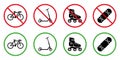 Allowed Zone for Push Transport Sign Set. Forbid Roller Skate Board Kick Scooter Black Bicycle Silhouette Icon