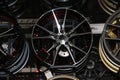 Alloy Wheel of car on the shelf. Alloy wheels are wheels that are made from an alloy of aluminium or magnesium. Royalty Free Stock Photo