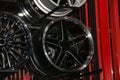 Alloy Wheel of car on the shelf. Alloy wheels are wheels that are made from an alloy of aluminium or magnesium. Royalty Free Stock Photo