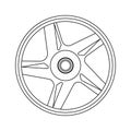 Alloy wheel front view icon engine garage equipment line. Chrome car vector service isolated white outline