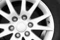 Alloy Wheel of Multi Purpose Vehicle family car.Close up of aluminium rim of luxury car wheel Royalty Free Stock Photo