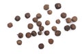 Allspices or Jamaica pepper on white background. Top view Royalty Free Stock Photo