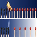 Principle of contagion with matches that transmit their flames by domino effect and the solution to the problem.