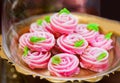 Allure, Traditional Asian Thai colorful pink candy sweet dessert made from flour, sugar and coconut milk. Outer sugar crust made