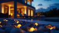 Alluring Nighttime Poolside Spot with Shimmering Accent Lights Royalty Free Stock Photo