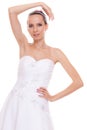 Alluring pretty woman bride in white wedding dress