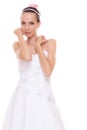 Alluring pretty woman bride in white wedding dress