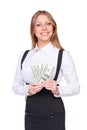 Alluring woman holding american dollars