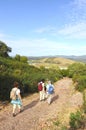 Pilgrims at Cerro del Calvario on the Via de la Plata near Almaden de la Plata, Seville province, Andalusia, Spain