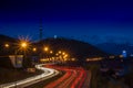 Almaty city night view, Kok Tobe hill. Lights trails at night on Royalty Free Stock Photo