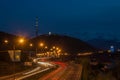 Almaty city night view, Kok Tobe hill. Lights trails at night on Royalty Free Stock Photo