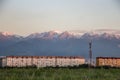 Almaty city panoramic view, Kazakhstan. Cloudy sky, mountains Royalty Free Stock Photo